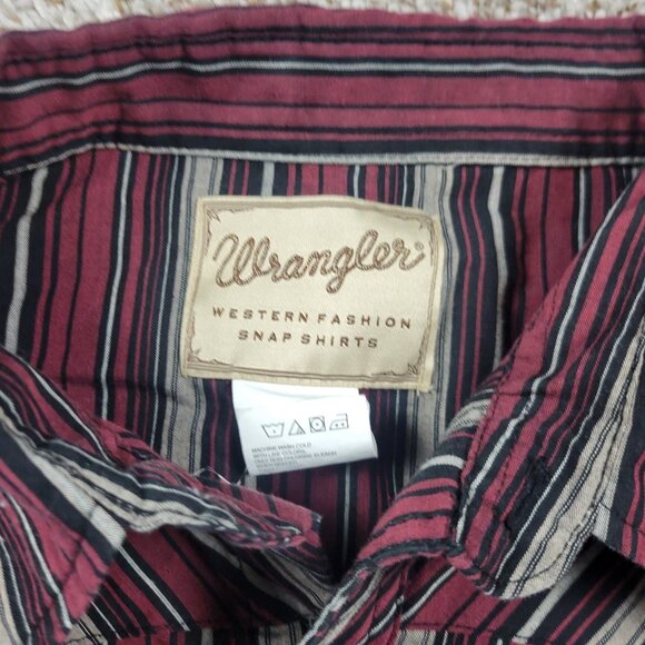 Wrangler Shirt Mens 3XL Burgundy Striped Long Sleeve Pearl Snap Western Cowboy - Picture 2 of 6